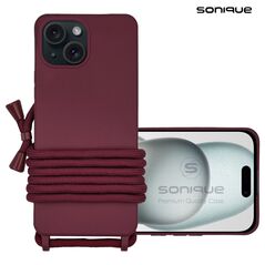 Θήκη Σιλικόνης με Κορδόνι CarryHang Sonique Apple iPhone 15 Μπορντώ - Sonique - Μπορντώ - iPhone 15