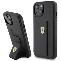 Ferrari Grip Stand Metal Logo case for iPhone 15 - black