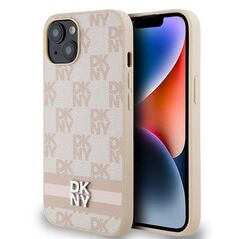 Original Case IPHONE 13 / 14 / 15 DKNY Hardcase Leather Checkered Mono Pattern & Printed Stripes (DKHCP14SPCPTSSP) pink 3666339263577