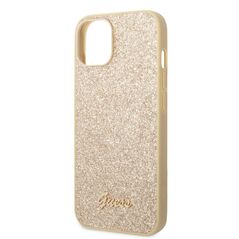 Guess Apple iPhone 14 Plus (6.7) PC/TPU Glitter Flakes Metal Logo hátlapvédő tok arany (GUHCP14MHGGSHD) 3666339065096