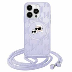 Original Case APPLE IPHONE 15 PRO Karl Lagerfeld Hardcase IML Crossbody Monogram Karl & Choupette Head MagSafe (KLHMP15LHCKCKLCU) purple 3666339286729