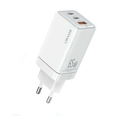 Wall Charger USAMS 2xUSB-C+1xUSB 65W (only head) GaN PD3.0 +QC3.0 Fast Charging white Sandru Series CC180TC02 (US-CC180) 6958444905174