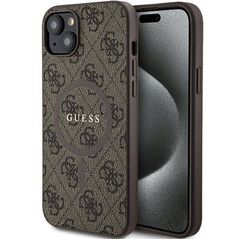 Original Case IPHONE 13 / 14 / 15 Guess Hardcase 4G Collection Leather Metal Logo MagSafe (GUHMP15SG4GFRW) brown 3666339226466