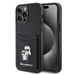 Karl Lagerfeld case for iPhone 15 Pro Max 6,7&quot; KLHCP15XSAPKCNPK black hardcase Saffiano Cardslot KC Metal Pin 3666339165543