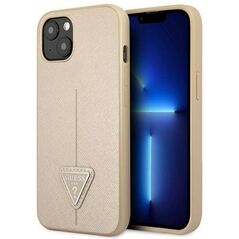 Original Case IPHONE 14 Guess Hardcase Saffianotriangle Logo (GUHCP14SPSATLE) beige 3666339065409