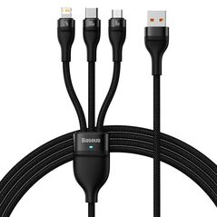 3in1 USB cable Baseus Flash Series, USB-C + micro USB + Lightning, 100W, 1.2m (black) 6932172608712