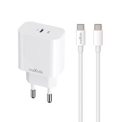 Maxlife MXTC-06-20C PD QC charger 1x USB-C 20W white + USB-C - USB-C cable 20W 5907457738393