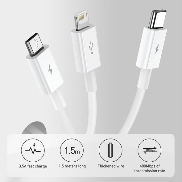 Baseus Baseus - Data Cable Superior Series (CAMLTYS-03) - USB to Type-C, Micro-USB, Lightning, Fast Charging 3.5A, 1.5m - Blue 6953156205543 έως 12 άτοκες Δόσεις