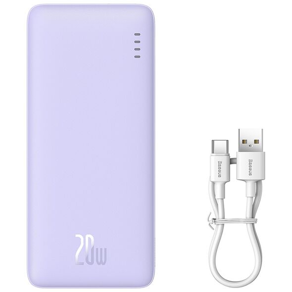 Baseus External Battery USB, Type-C, Micro-USB, 20W, 10000mAh + Type-C Cable - Baseus Airpow (P10022801513-00) - Nebula Purple 6932172646974 έως 12 άτοκες Δόσεις