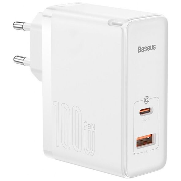 Baseus 2in1 EU Charger, 100W, Type-C Cable, 1m - Baseus GaN5 Pro (CCGP090202) - White 6932172608965 έως 12 άτοκες Δόσεις