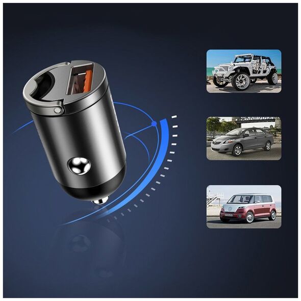 Baseus Car Charger Type C, Quick Charging, 30W - Baseus Tiny Star Mini (C00035000817-Z2/VCHX-B0G) - Space Grey 6932172629397 έως 12 άτοκες Δόσεις