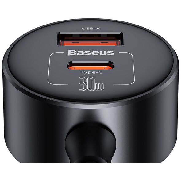 Baseus USB Car Charger, USB-C, Lighter, 30W, 1.5m - Baseus High Efficiency Pro (C0045535300121-00) - Black 6932172632243 έως 12 άτοκες Δόσεις