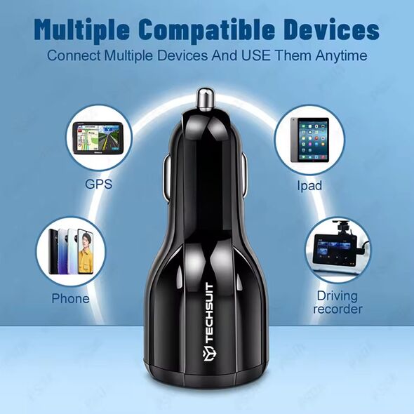 Techsuit Car Charger USB-A QC 5.0 QC 30W, USB-C PD30W - Techsuit Premium (TE-022) - Black 5949419230057 έως 12 άτοκες Δόσεις