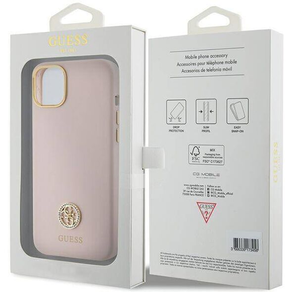 Original Case APPLE IPHONE 15 PLUS Guess Hardcase Silicone Logo Strass 4G (GUHCP15M4DGPP) light pink 3666339148911