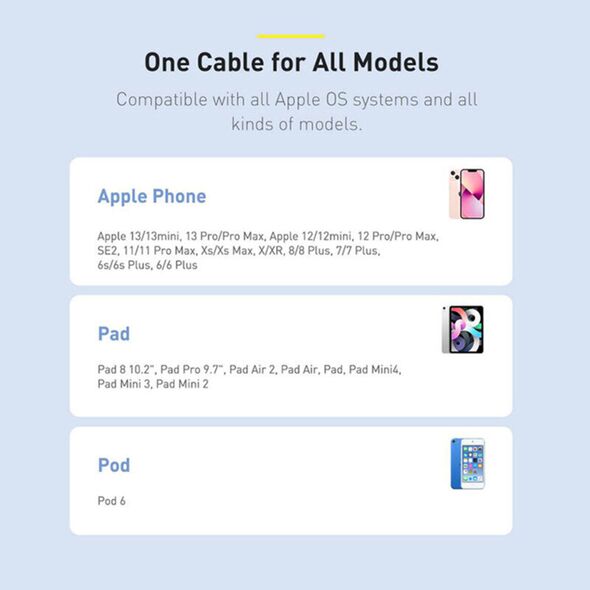 Baseus Baseus - Data Cable Crystal Shine (CAJY000105) - USB to Lightning, 2.4A, 2m - Purple 6932172602734 έως 12 άτοκες Δόσεις