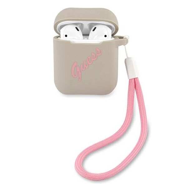 Guess GUACA2LSVSGP AirPods cover gray pink/grey pink Silicone Vintage 3700740495490