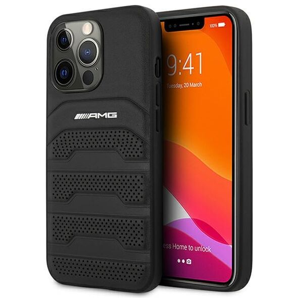 AMG AMHCP14XGSEBK iPhone 14 Pro Max 6,7 &quot;black / black hardcase Leather Debossed Lines 3666339071417