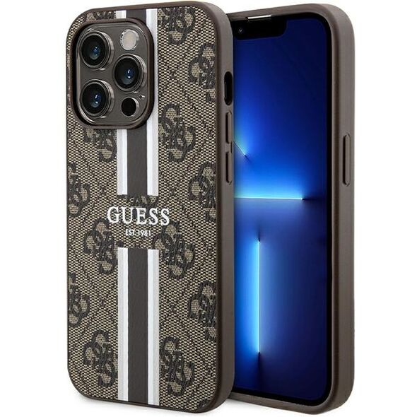 Guess 4G Printed Stripes MagSafe case for iPhone 15 Pro - brown 3666339203467