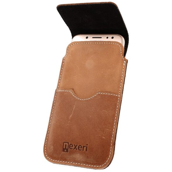 Vertical Holster HUAWEI MATE 20 X / XIAOMI MI MAX 3 Leather Case for Belt Open Wallet Nexeri Flap Leather brown 5904161115755