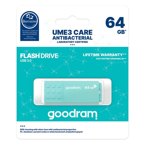 Goodram pendrive 64GB USB 3.0 UME3 Care light green 5908267961452