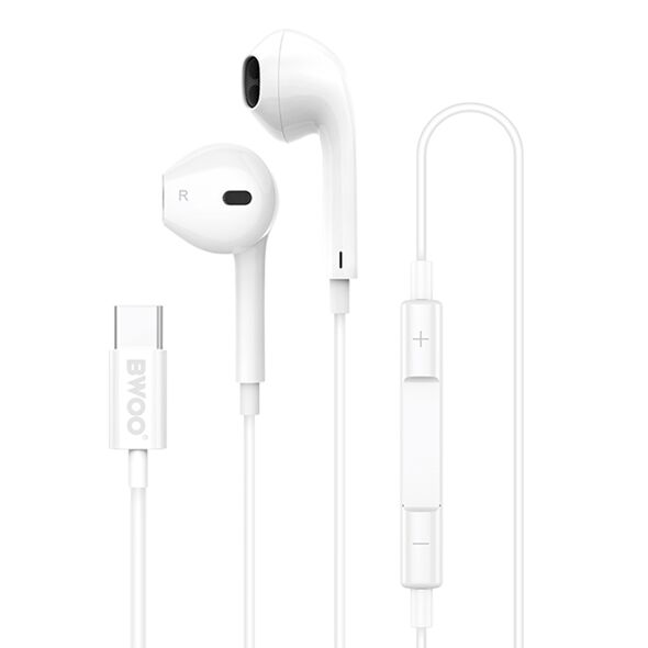 BWOO wired earphones HF175 For iPhone 15 USB-C digital interface white 6933654812252