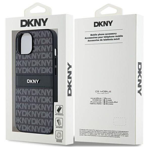 DKNY case for iPhone 15 6,1&quot; DKHCP15SPRTHSLK black HC PU repeat texture pattern w tonal stripe 3666339260392