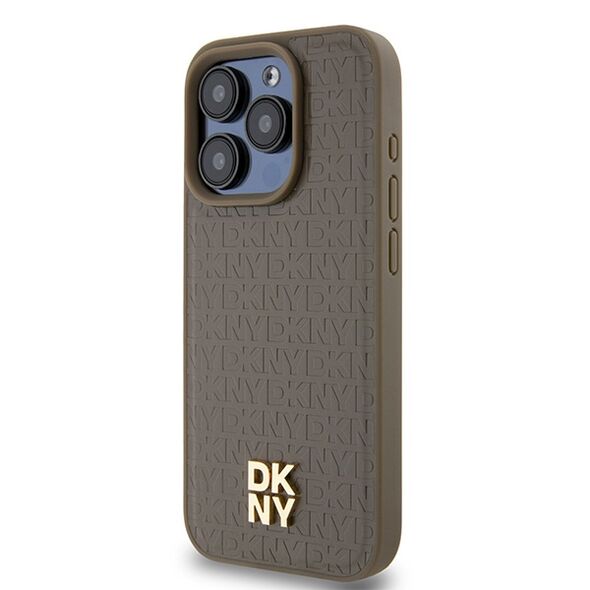 DKNY case for iPhone 15 Pro 6,1&quot; DKHMP15LPSHRPW brown HC Magsafe pu repeat pattern w stack logo 3666339261818