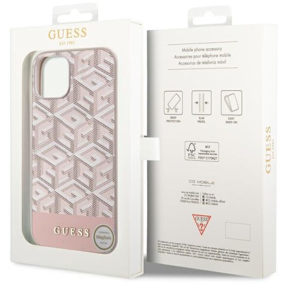 Guess case for iPhone 14 6,1&quot; GUHMP14SHGCFSEP pink harcase Magsafe Gcube PU Stripes 3666339112509