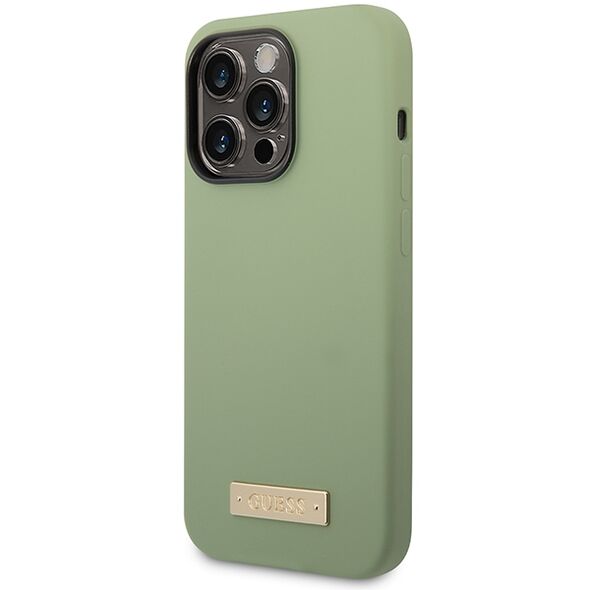 Guess case for iPhone 14 Pro Max 6,7&quot; GUHMP14XSBPLA khaki hard case Liquid Silicone Logo Plate MagSafe 3666339070496