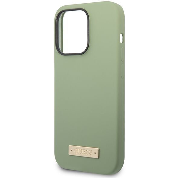 Guess case for iPhone 14 Pro Max 6,7&quot; GUHMP14XSBPLA khaki hard case Liquid Silicone Logo Plate MagSafe 3666339070496