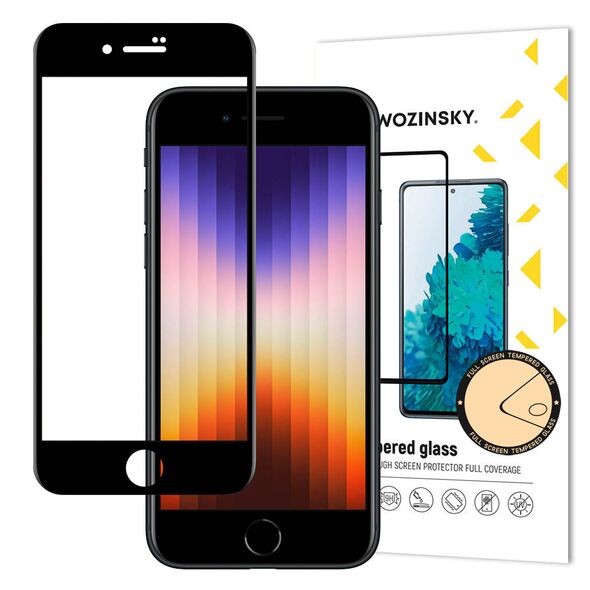 Wozinsky Super Durable Full Glue Tempered Glass Full Screen with Frame Case Friendly iPhone SE 2022 / SE 2020 / iPhone 8 / iPhone 7 Black 7426825371164