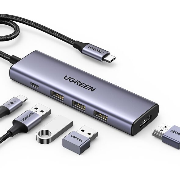 HUB Ugreen CM511 15597 5in1 USB-C - USB-C PD / HDMI / 3x USB-A 3.0 - gray 6941876215973