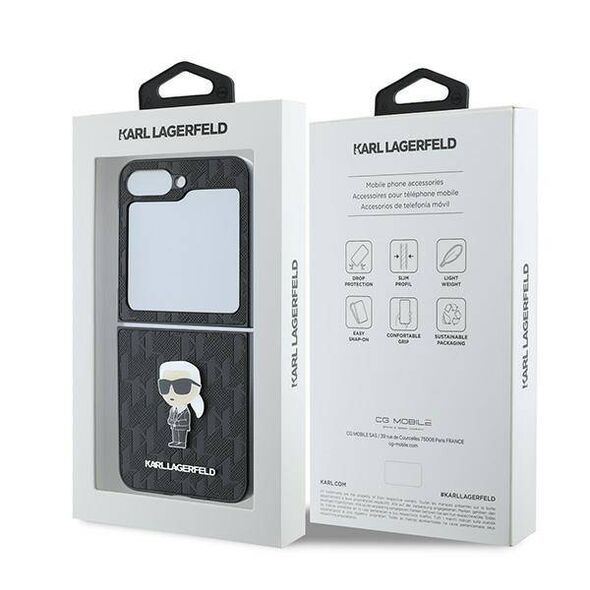 Original Case SAMSUNG GALAXY Z FLIP 6 Karl Lagerfeld Hardcase Saffiano Monogram Ikonik Pin (KLHCZF6SAPKINPK) black 3666339322519