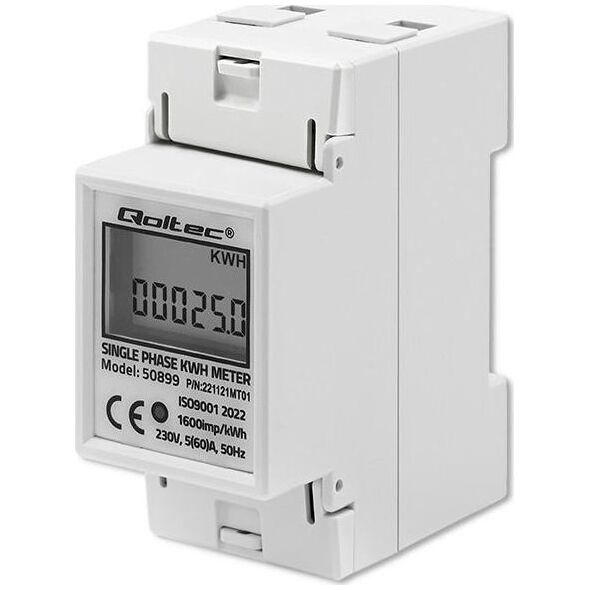 Qoltec Jednofazowy elektroniczny licznik | miernik zużycia energii na szynę DIN | 230V | LCD | 2P