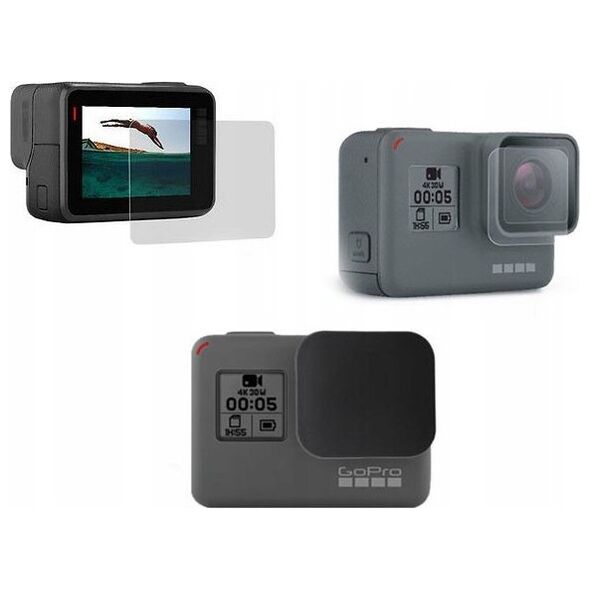 Xrec Dekielek + Osłona / Szkło Na Obiektyw I Ekran Lcd Do Gopro Hero 7 6 5 Black