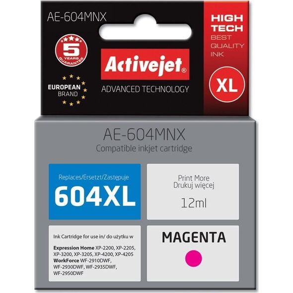 Tusz Activejet Activejet Tusz AE-604MNX - zamiennik Epson 604XL C13T10H34010 Supreme wydajność 350 stron 12 ml magenta -