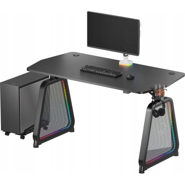 Biurko Ultradesk ULTRADESK Biurko dla gracza BOOSTER, 136x70,5 cm, 75 cm, podświetlenie RGB, uchwyt na słuchawki i napój