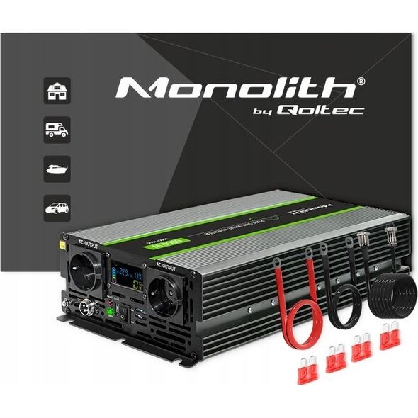 Przetwornica Qoltec Przetwornica napięcia Qoltec Monolith | 3000W | 6000W | 24V na 230V | Czysty Sinus | LCD