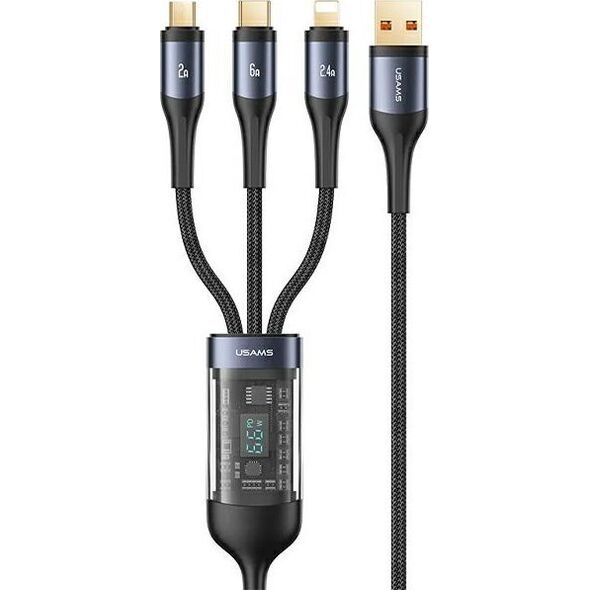 Kabel USB Usams USB-A - USB-C + microUSB + Lightning 1.2 m Czarny