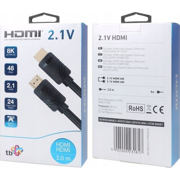 Kabel TB Kabel HDMI v 2.1 premium 3 m 8K Czarny Stworzony dla graczy