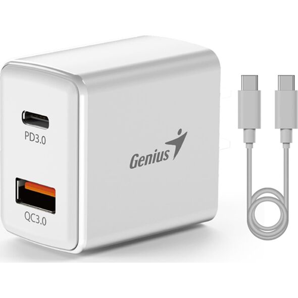 Ładowarka Genius Genius Zasilacz / sieciowy adapter 20W, 2-portowy, USB-C, USB-A, PD-20ACP