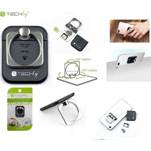 Techly Uchwyt Techly RING HOLDER do telefonu Black