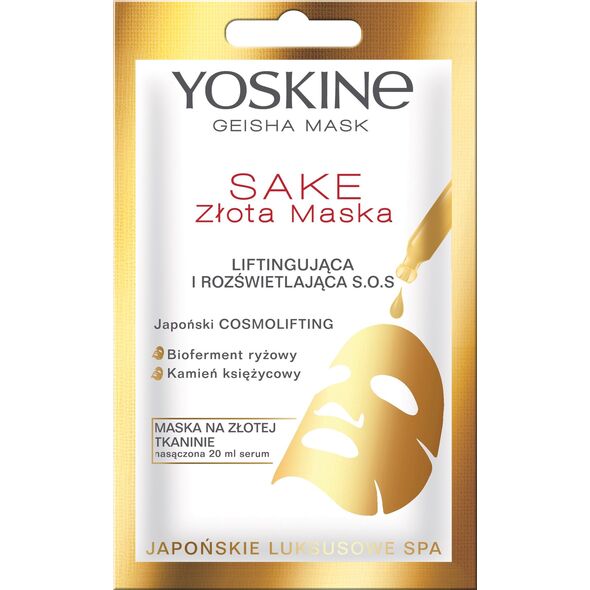 Yoskine Maseczka do twarzy Geisha Mask Sake Złota Maska S.O.S. liftingująco-rozświetlająca 20ml