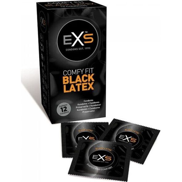 EXS EXS Comfy Fit Black Latex Condoms prezerwatywy z czarnego lateksu 12szt.