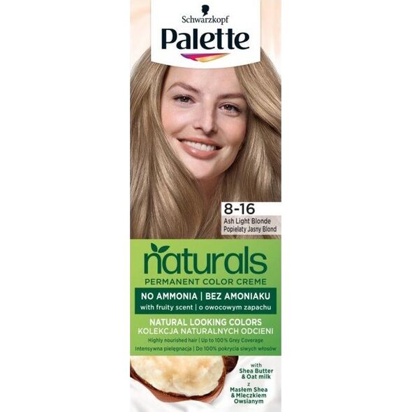 Palette PALETTE_Naturals Permanent Color Creme farba do włosów o owocowym zapachu z Masłem Shea i Mleczkiem Owsianym 8-16 Popielaty Jasny Blond