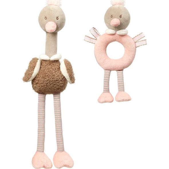 BabyOno BABY ONO 1446-ZESTAW ZABAWEK EDUKACYJNYC H-PRZYTULANKA I GRZECHOTKA OSTRICH McKNOX FAMILY