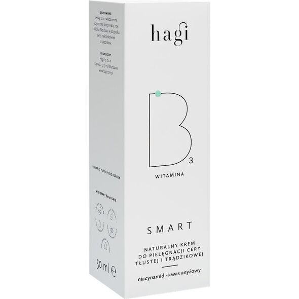 Hagi Smart B, naturalny krem do pielęgnacji cery tłustej i trądzikowej z niacynamidem 50 ml