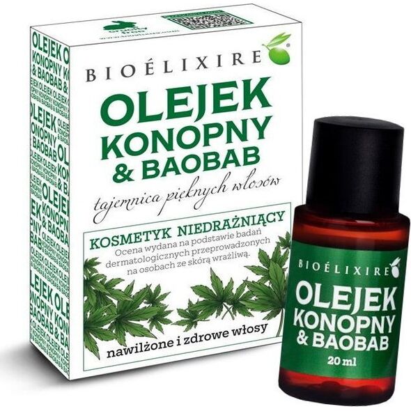 Bioelixire Bioelixire Olejek konopny i baobab do włosów średnio i wysokoporowatych 20ml