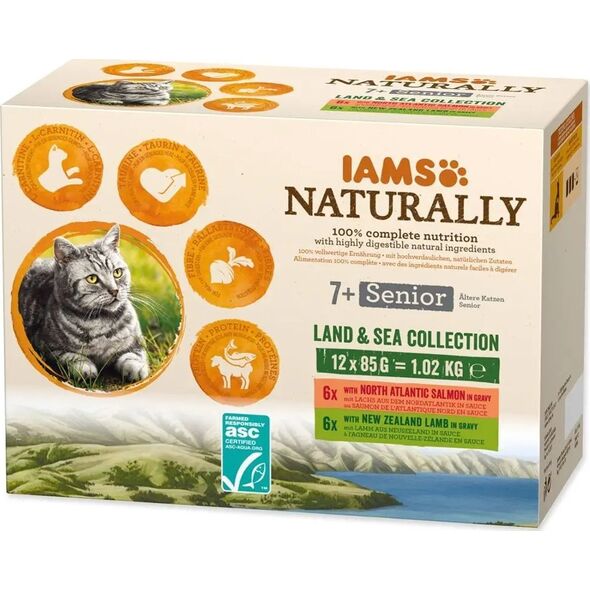 IAMS IAMS Naturally Senior zestaw smaków morskch i mięsnych 12x85g kot