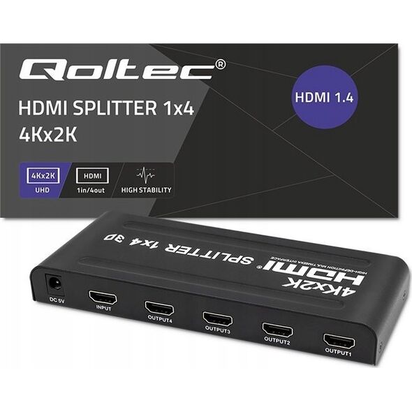 Qoltec Rozdzielacz aktywny Qoltec Splitter 4 x HDMI 4K x 2K | 3.4Gb/s